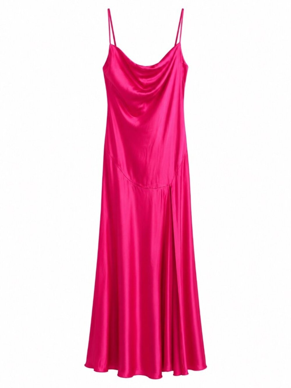 Elliatt Pink Slip Maxi Dress With Front Slit Cowl Neck Back Button Detail